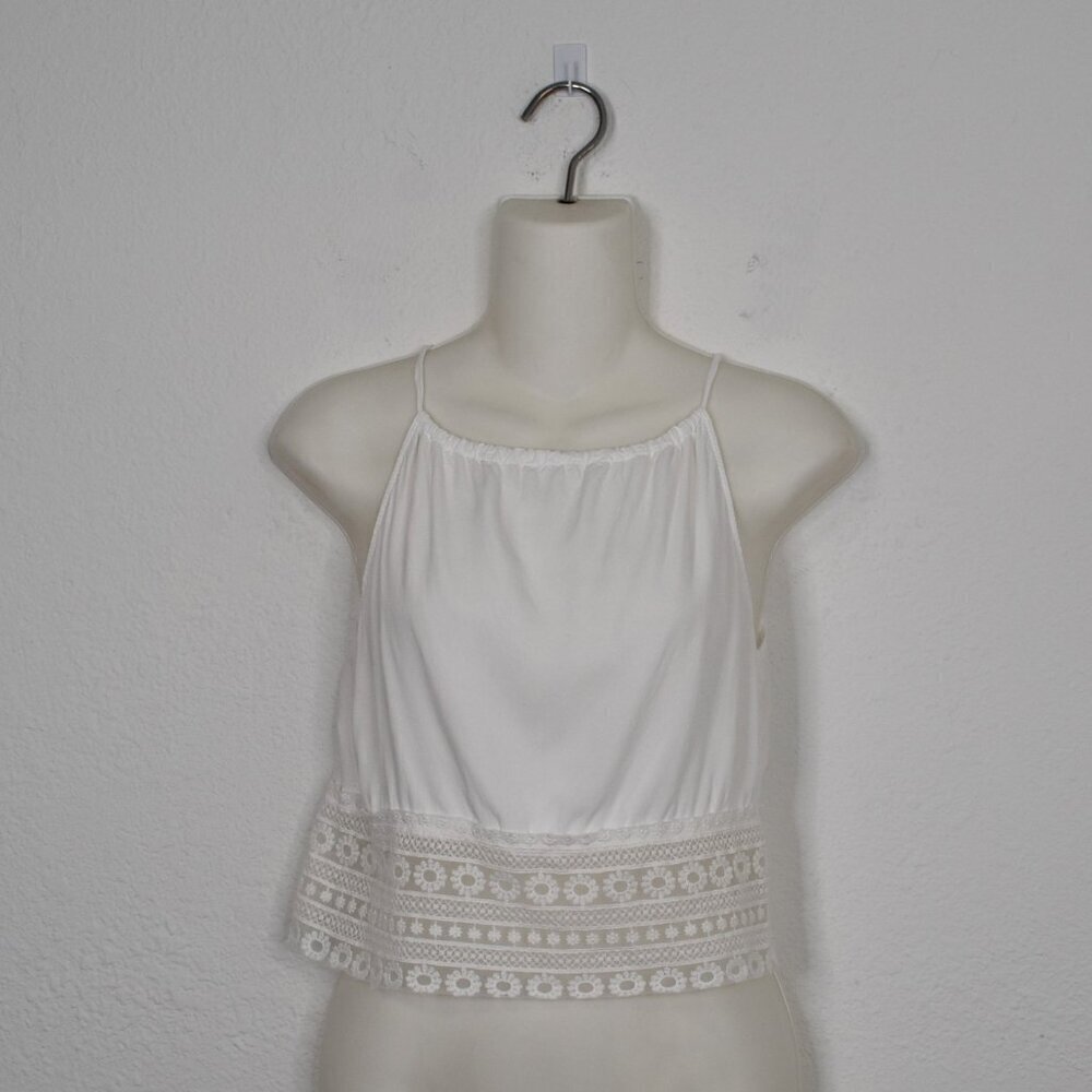 Brandy Melville Embroidered Crop Top Sz S Floral Neutral Boho Coastal Coquette